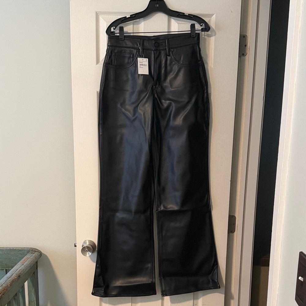Good American Black Wide Leg Faux Leather Pants